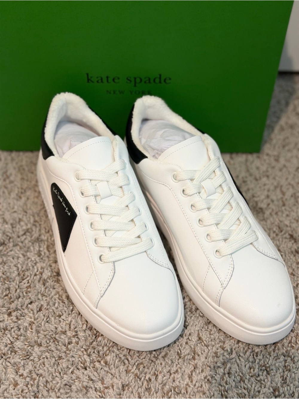 Kate Spade New York CHARLI Lace-Up White Sneakers with Black Heart Accent - Picture 3 of 5